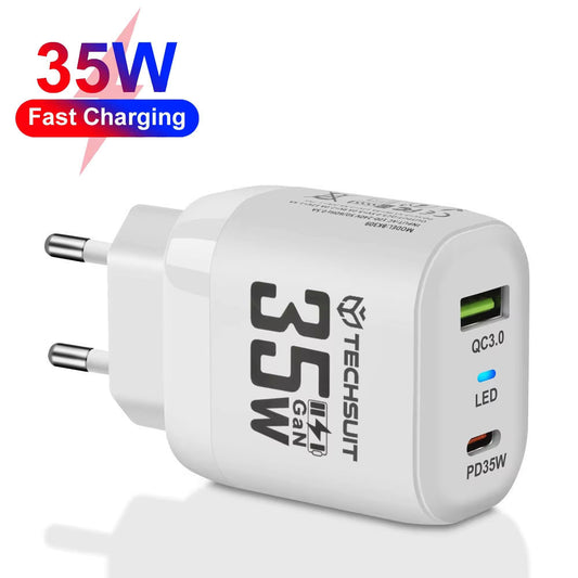 Techsuit CHPD174 hálózati töltő, 35W, 3A, 1 x USB-A - 1 x USB-C, fehér