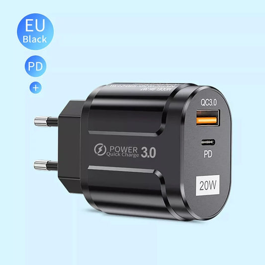 Techsuit Premium hálózati töltő, 20W, 3A, 1 x USB-A - 1 x USB-C, Fekete CHPD038