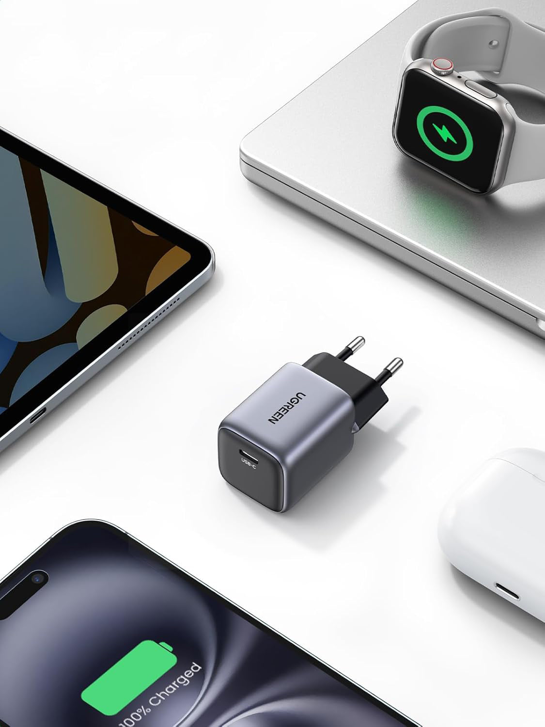 Hálózati töltő UGREEN CD319, 30W, 3A, 1 x USB-C, Szürke