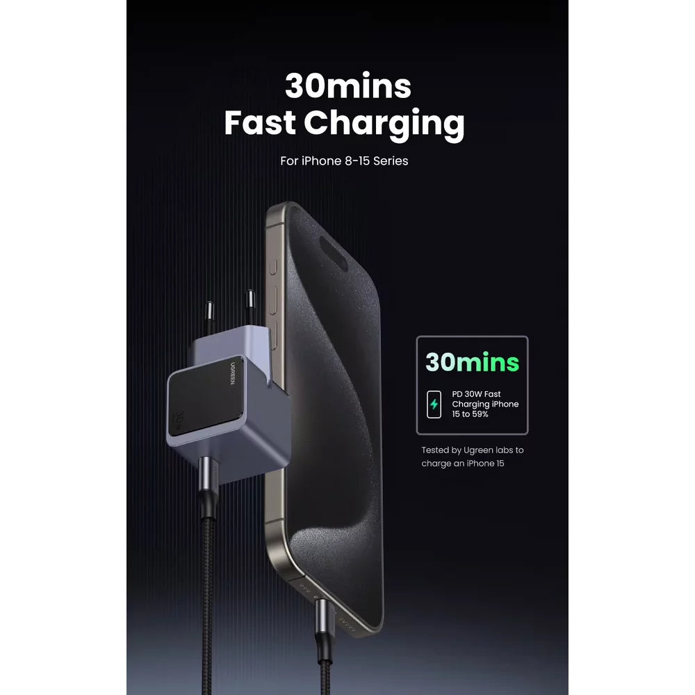 Hálózati töltő UGREEN X503 Nexode Air, 30W, 3A, 1 x USB-C, Szürke