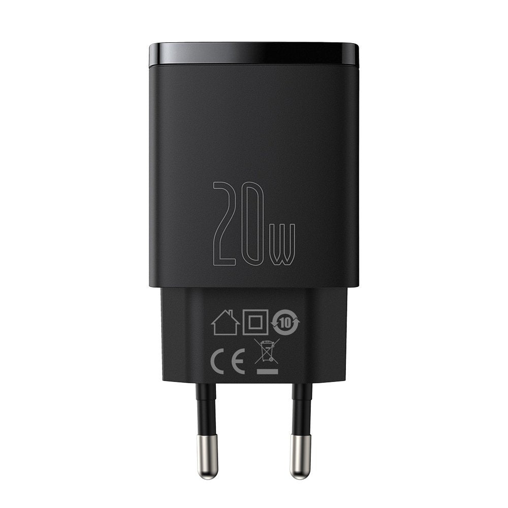 Baseus kompakt hálózati töltő, 20W, 3A, 1 x USB-A - 1 x USB-C, fekete CCXJ-B01