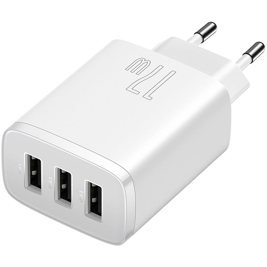 Baseus kompakt hálózati töltő 3U, 17W, 2.1A, 3 x USB-A, fehér CCXJ020102