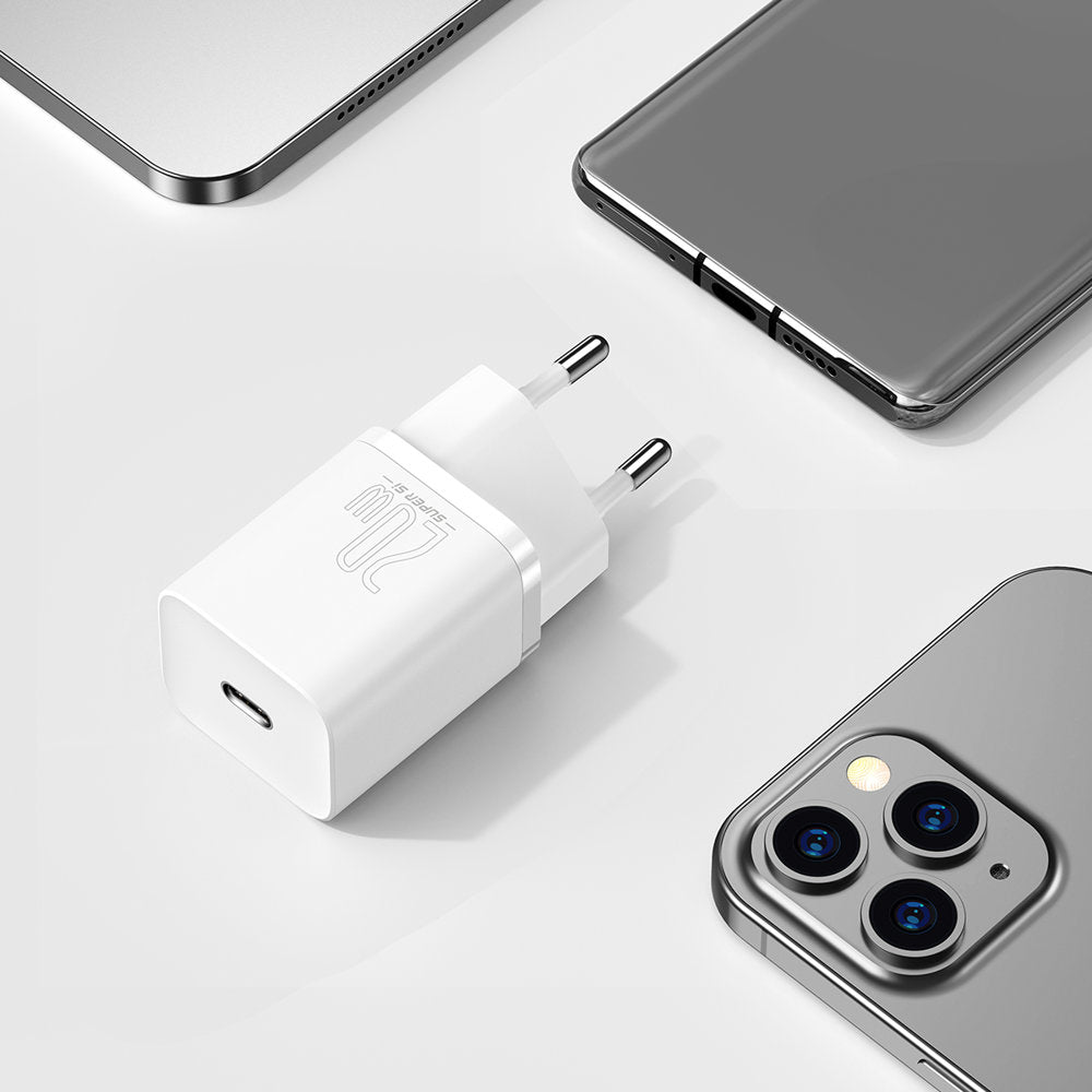 Baseus Super Si hálózati töltő, 20W, 3A, 1 x USB-C, fehér CCSUP-B02