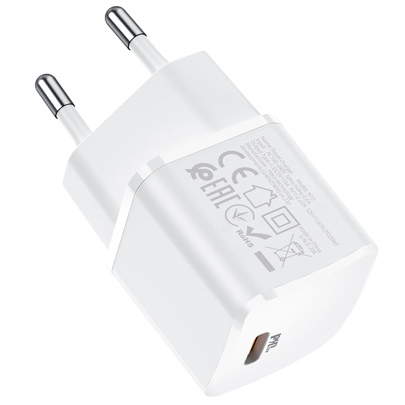 Hálózati töltő HOCO N10, 20W, 3A, 1 x USB-C, fehér