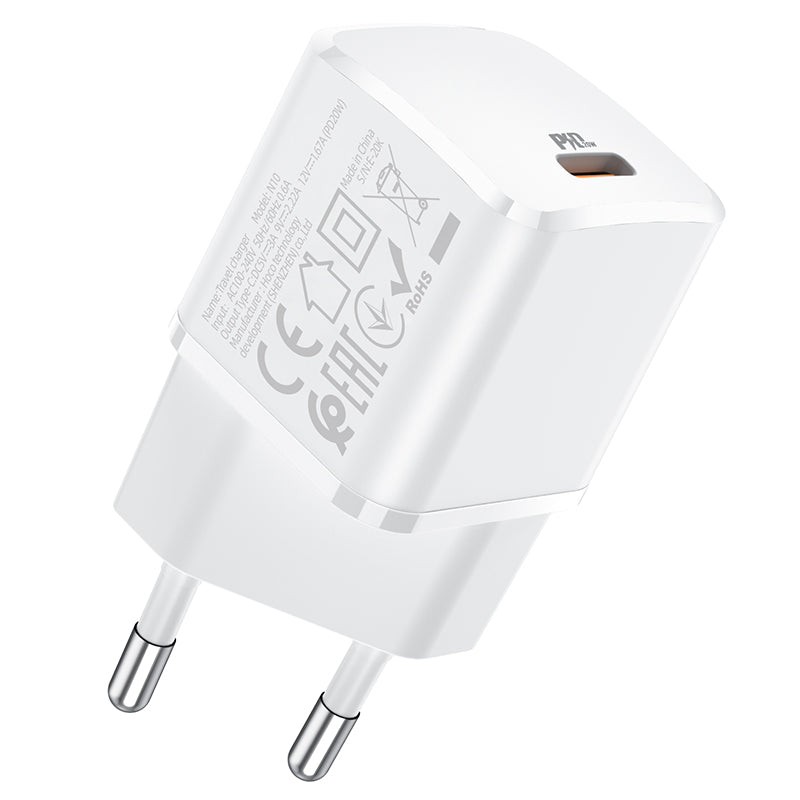 Hálózati töltő HOCO N10, 20W, 3A, 1 x USB-C, fehér