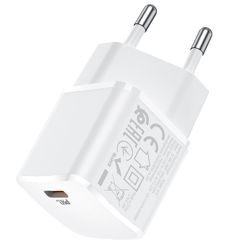 Hálózati töltő HOCO N10, 20W, 3A, 1 x USB-C, fehér