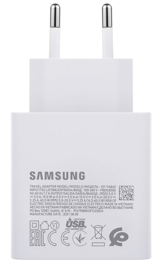 Hálózati töltő Samsung EP-TA865W, 65W, 3,25A, 1 x USB-C, fehér GP-PTU020SODWQ GP-PTU020SODWQ GP-PTU020SODWQ