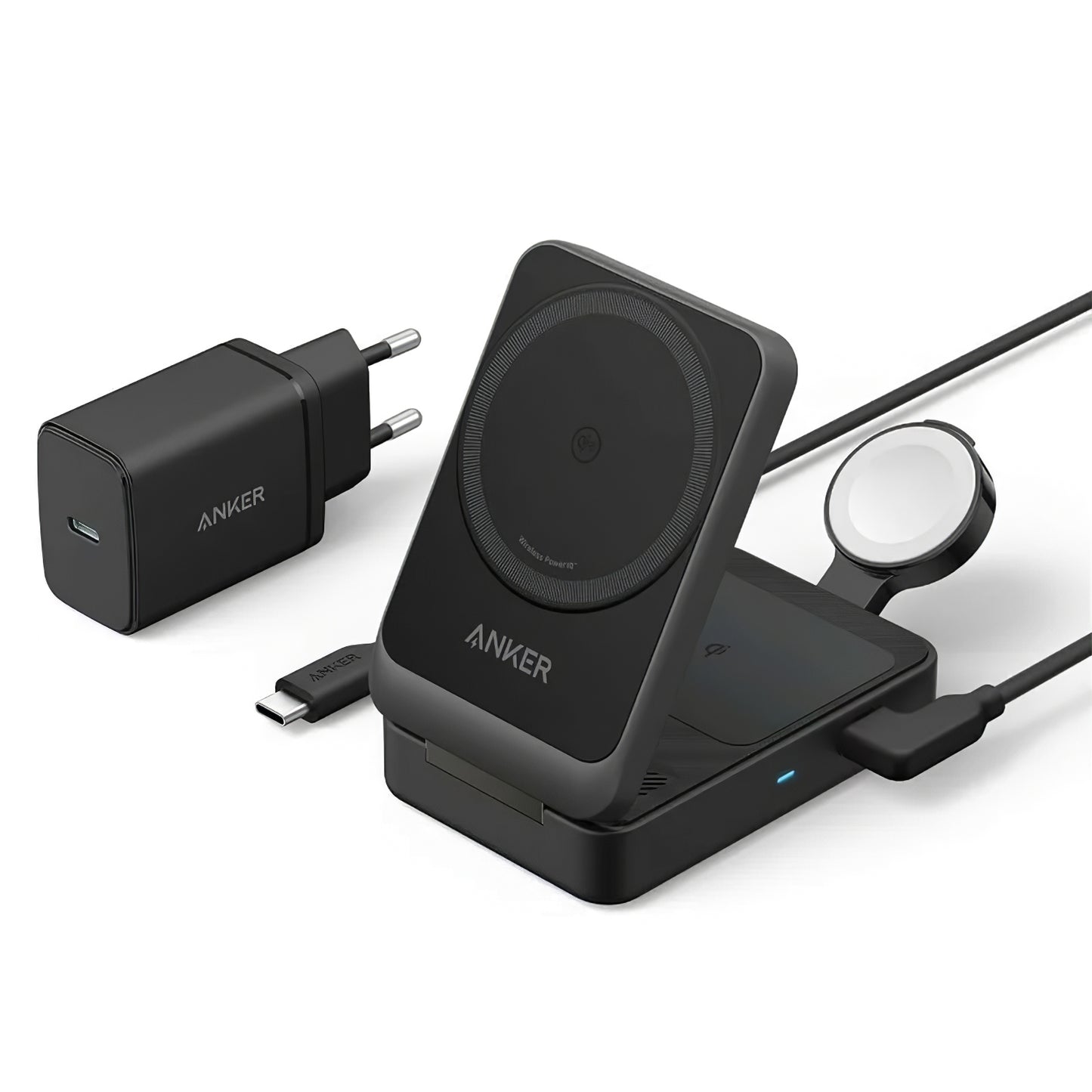 Anker MagGo 3in1 vezeték nélküli hálózati töltő, 15W, 1.67A, Fekete B2557311