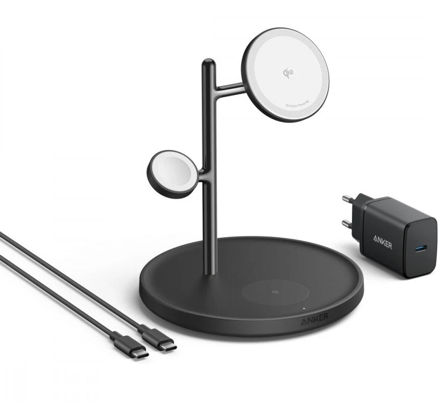 Anker MagGo 3in1 vezeték nélküli hálózati töltő, 25W, 1.67A, Fekete B25M3311