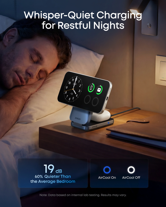 Anker Prime MagGo 3in1 vezeték nélküli hálózati töltő, 25W, fekete A25N1