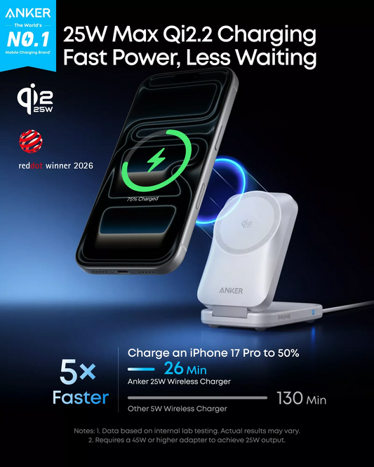 Anker Prime MagGo 3in1 vezeték nélküli hálózati töltő, 25W, fehér B25N1G21
