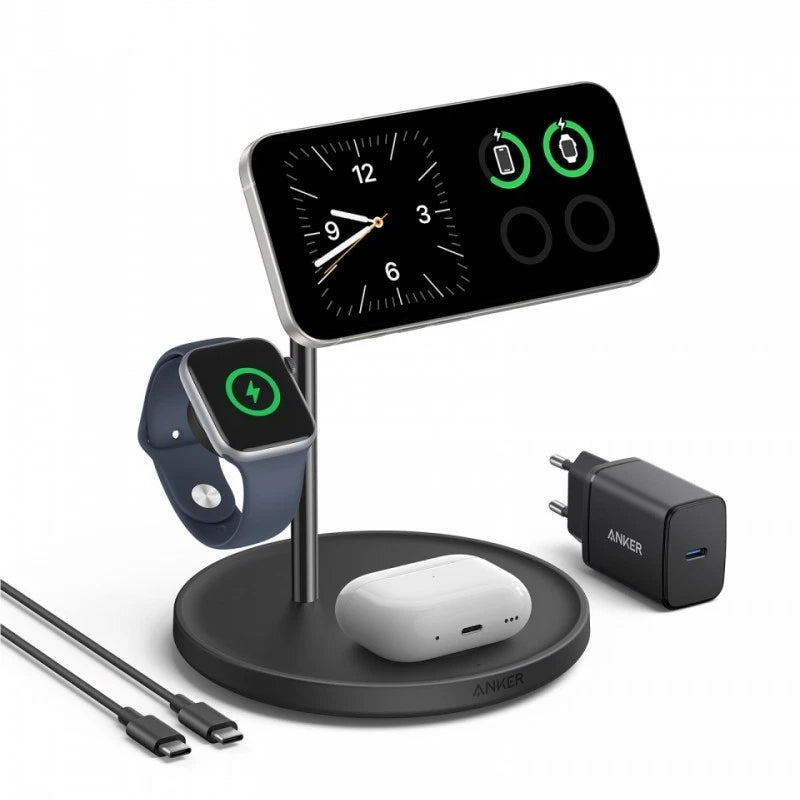 Anker MagGo 3in1 vezeték nélküli hálózati töltő, 25W, 1.67A, Fekete B25M3311