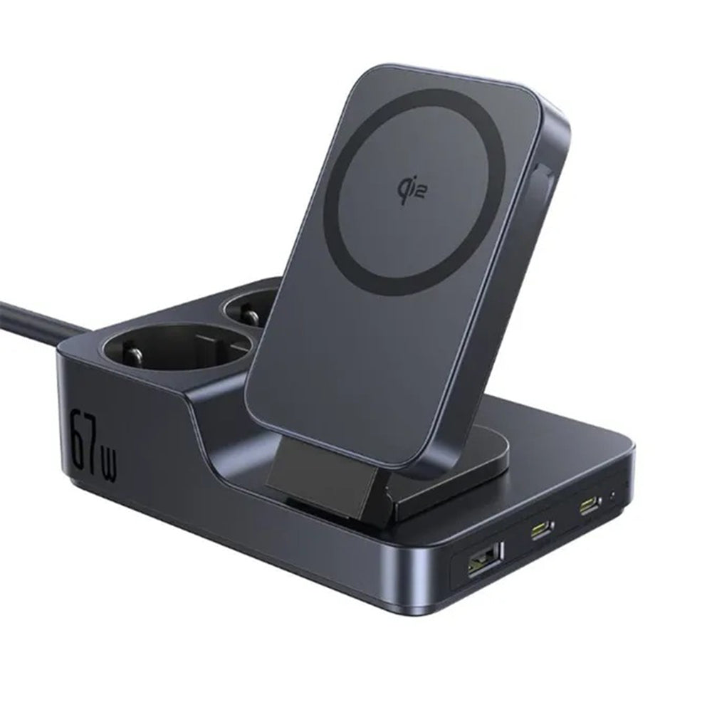 Baseus Nomos ND11 QI 6in1 töltőállomás, 67W, 3.35A, 1 x USB-A - 2 x USB-C - 2 x Schuko, Fekete P80015804213-00