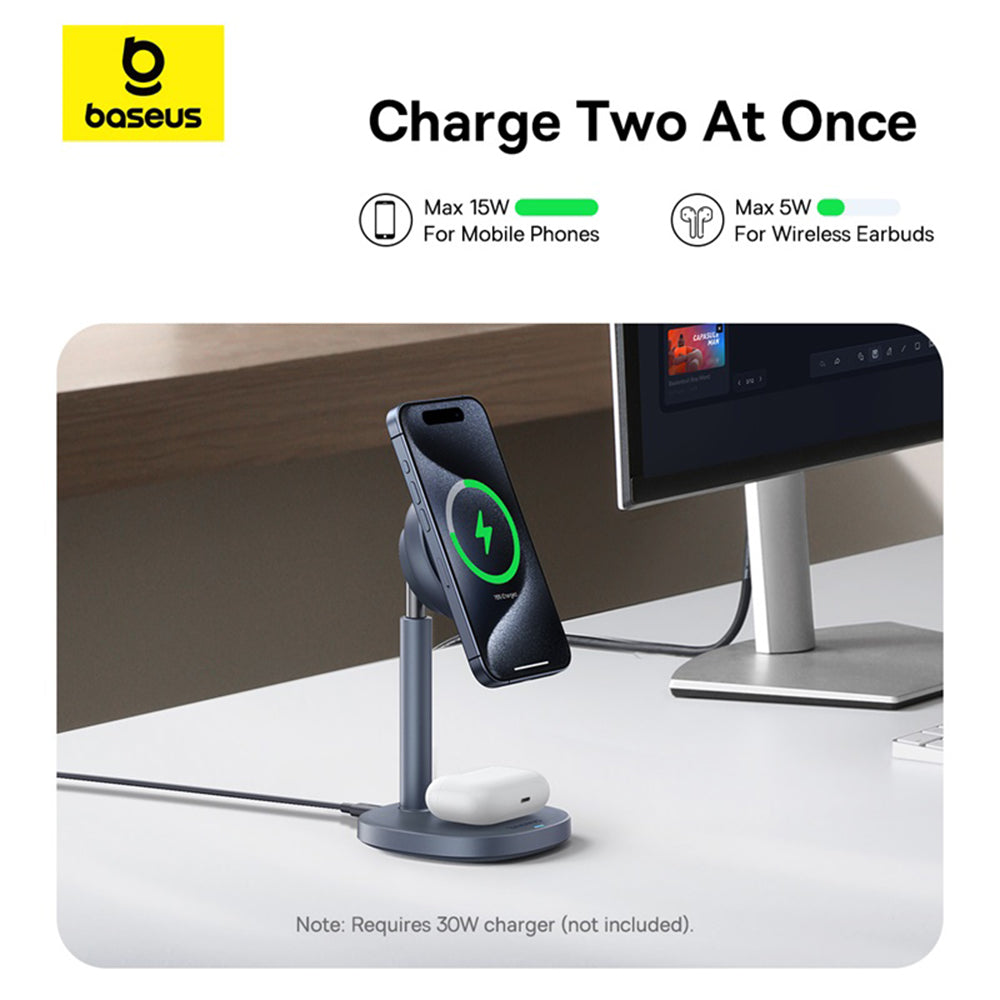 Baseus Orbit 2 Pro 2in1 vezeték nélküli hálózati töltő, 20W, 1.67A, szürke P10273500813-00