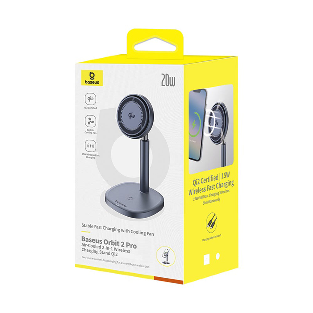 Baseus Orbit 2 Pro 2in1 vezeték nélküli hálózati töltő, 20W, 1.67A, szürke P10273500813-00