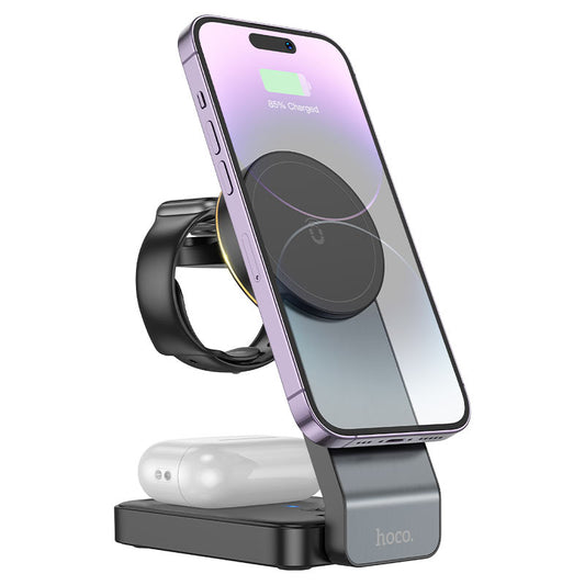 HOCO CQ3 3in1 vezeték nélküli hálózati töltő, 15W, 1.67A, Fekete