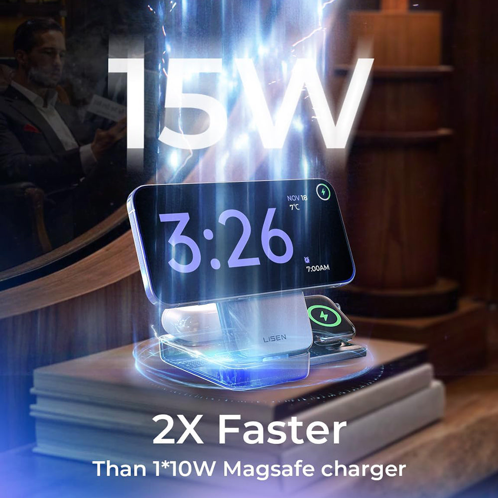 Lisen W106 3in1 vezeték nélküli hálózati töltő, 15W, 1.67A, szürke YL0424120009