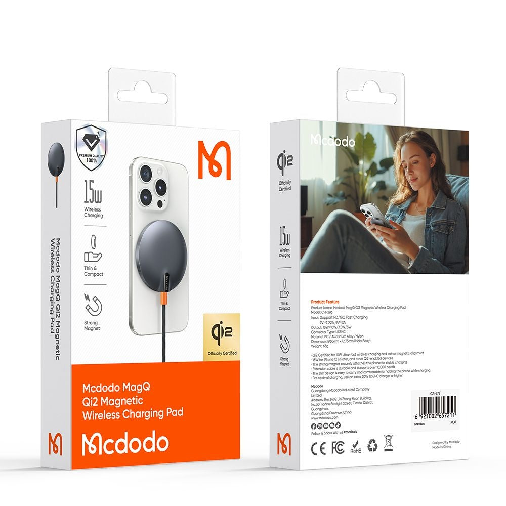 McDodo CH-2860 MagQ vezeték nélküli hálózati töltő, 15W, 1.67A, Fekete
