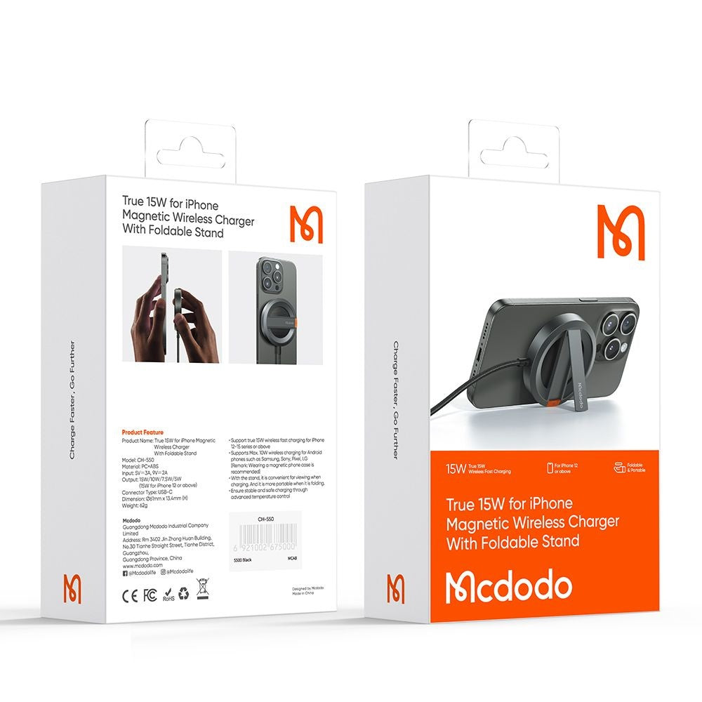 McDodo CH-5500 vezeték nélküli hálózati töltő, 15W, 1.67A, szürke