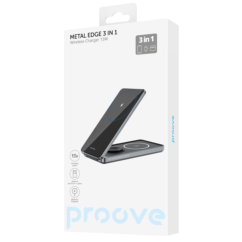 Proove Metal Edge 3in1 vezeték nélküli hálózati töltő, 15W, 1.67A, szürke WSME15010003