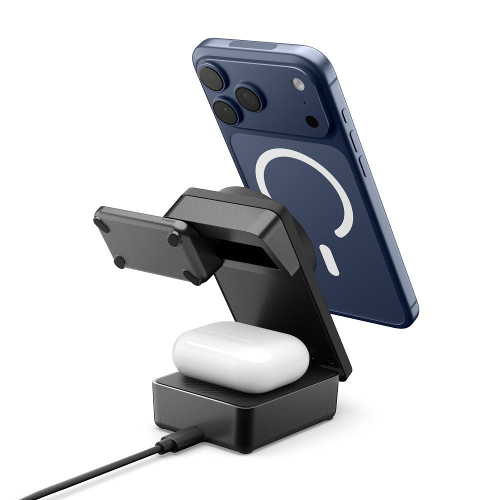 Spigen EF323MQ Essential 3in1, 25W, Fekete ACH10398 Vezeték nélküli Hálózati Töltő