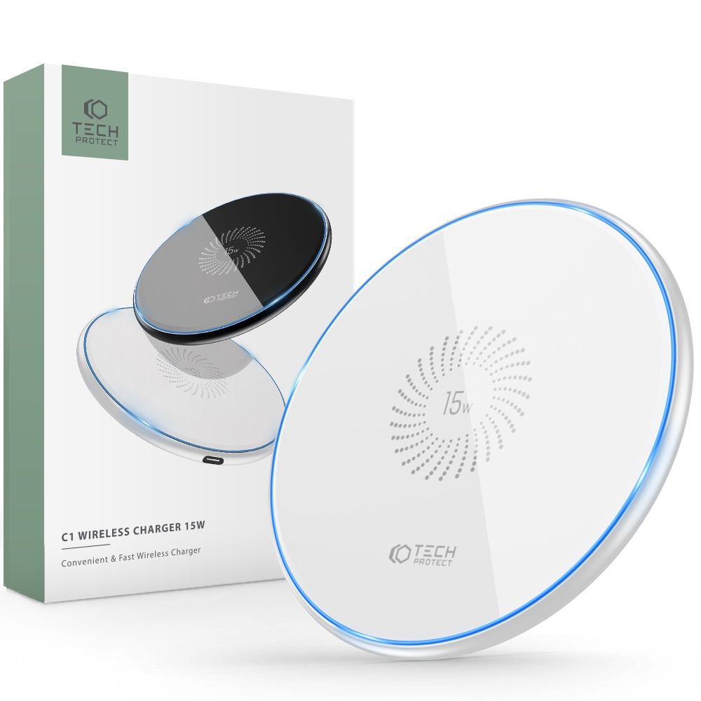 Vezeték nélküli hálózati töltő Tech-Protect QI15W-C1, 15W, 1,67A, fehér THP1414