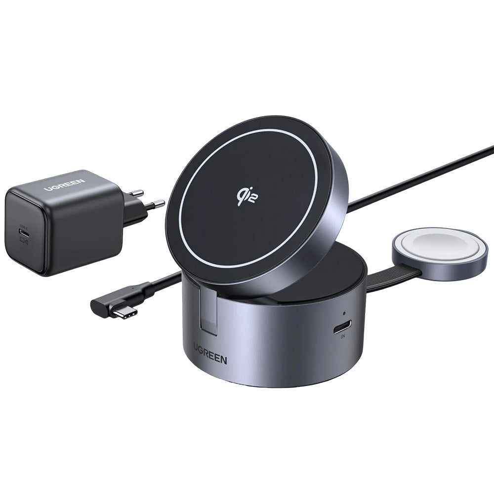 UGREEN W712 (65148) 3in1, 25W, 1.67A, szürke vezeték nélküli hálózati töltő