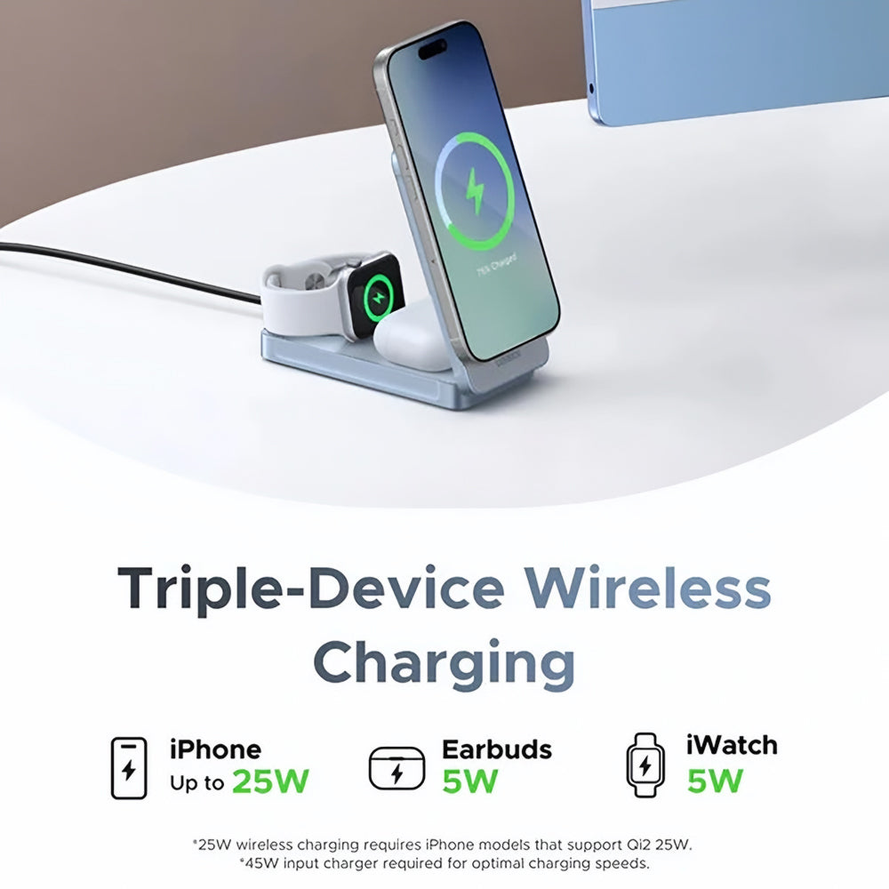 UGREEN W757 (65901) 3in1 vezeték nélküli hálózati töltő, 25W, kék
