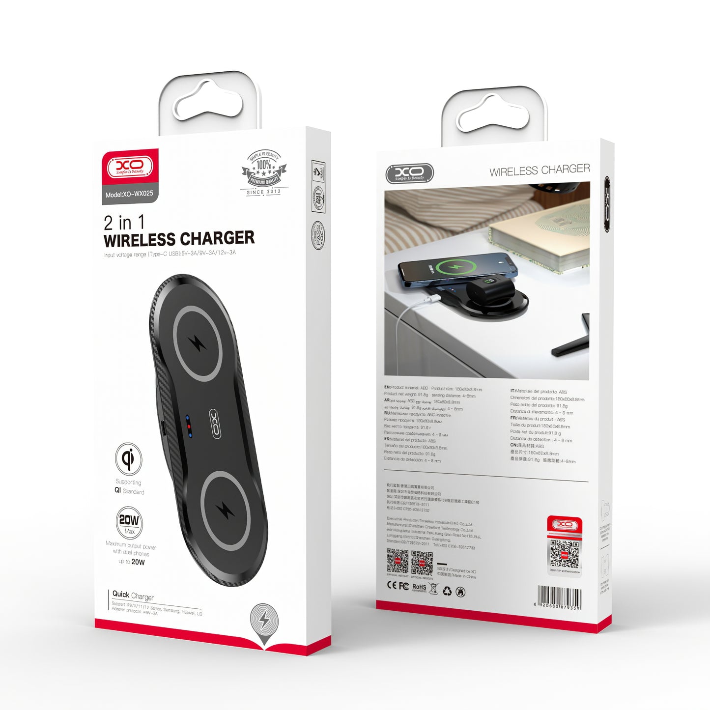 Vezeték nélküli hálózati töltő XO Design WX026, 20W, 1.1A, fekete