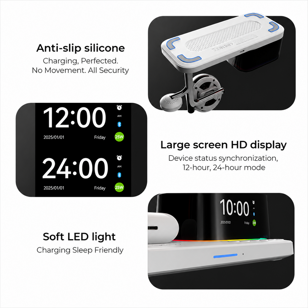 XO Design CX045 3in1 vezeték nélküli hálózati töltő, 25W, fekete