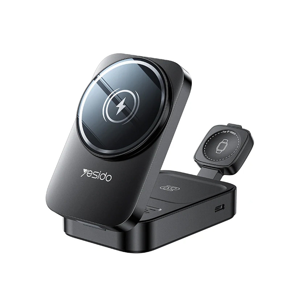 Yesido DS27 3in1 vezeték nélküli hálózati töltő, 15W, 1.67A, Fekete