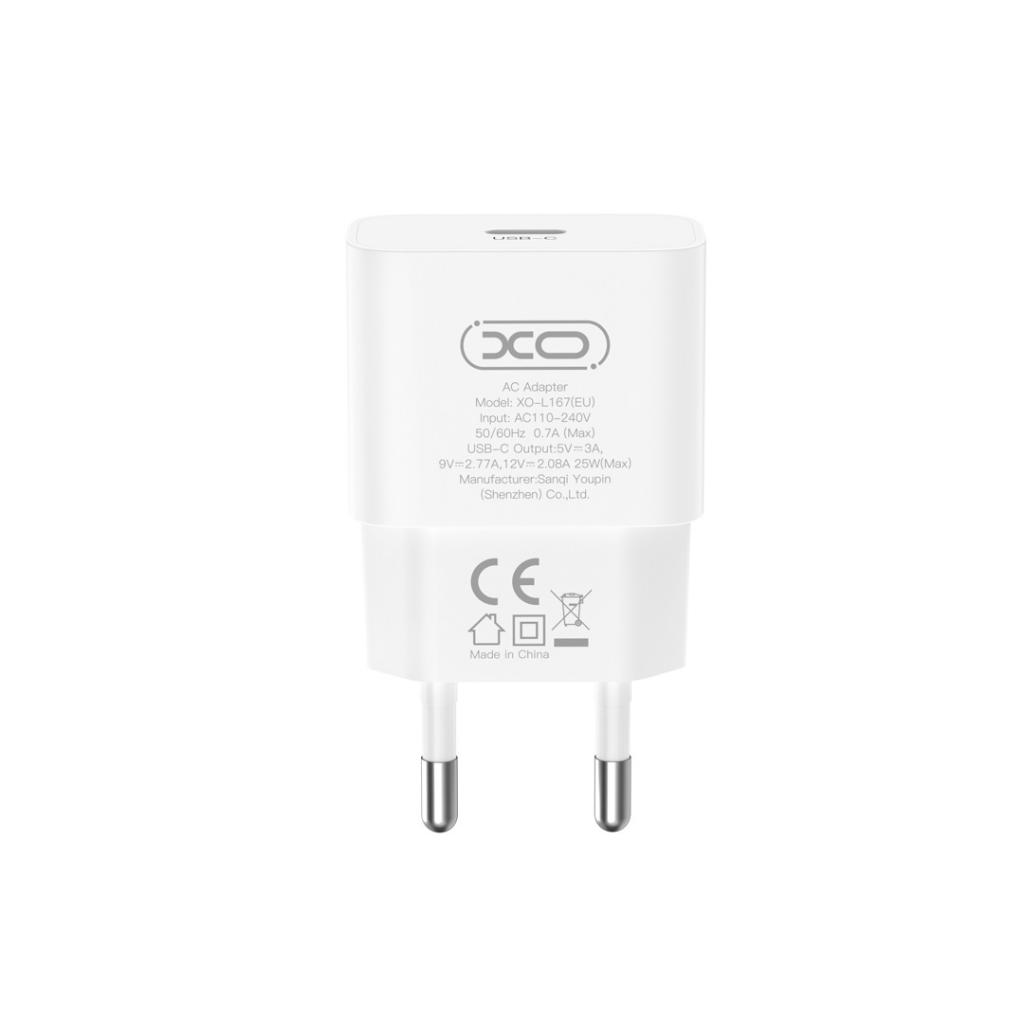 XO Design L167 hálózati töltő, 25W, 3A, 1 x USB-C, Fehér