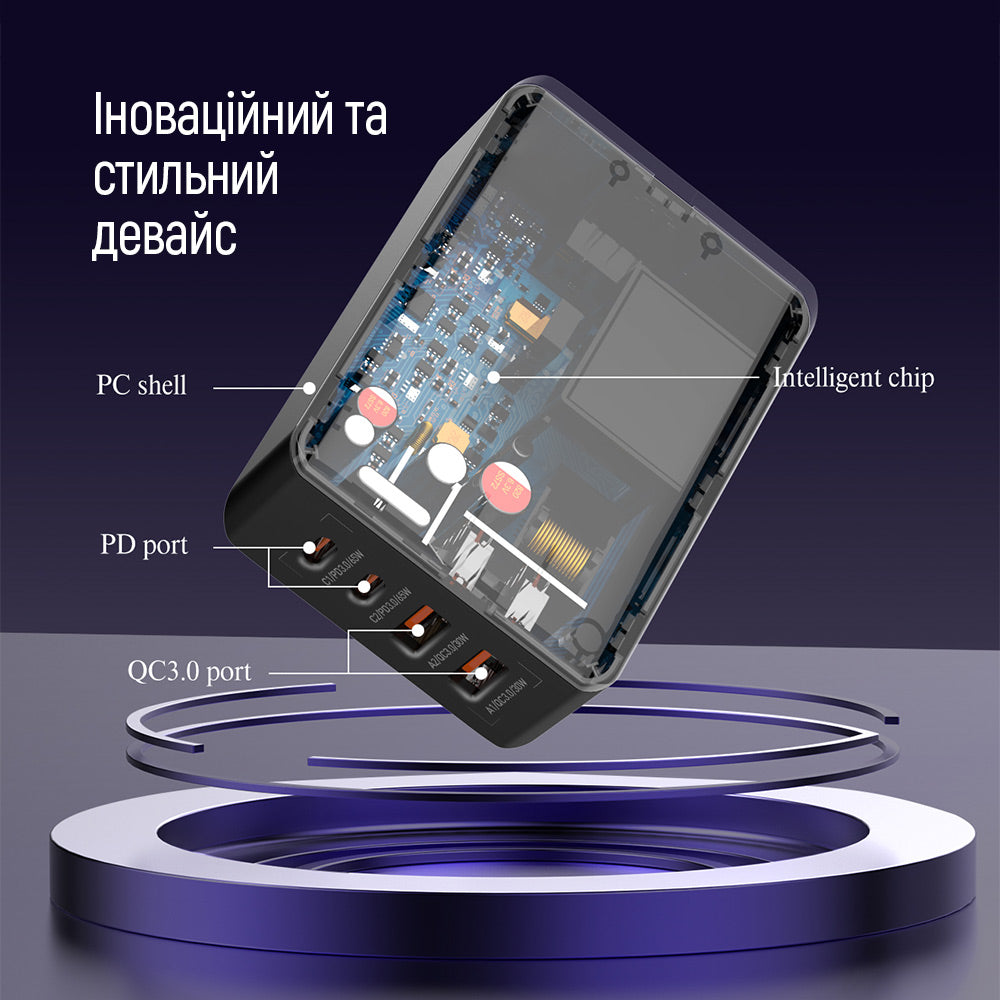 ColorWay Display töltőállomás, 65W, 3.25A, 2 x USB-A - 2 x USB-C, Fekete