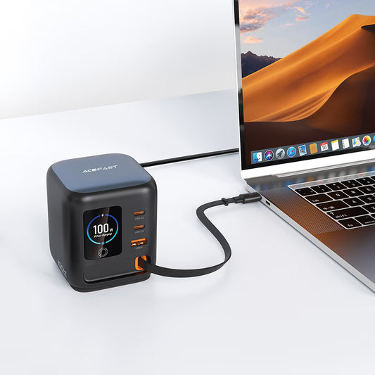 Acefast Z10 USB-C kábeles töltőállomás, 100W, 1 x USB-A - 2 x USB-C, fekete