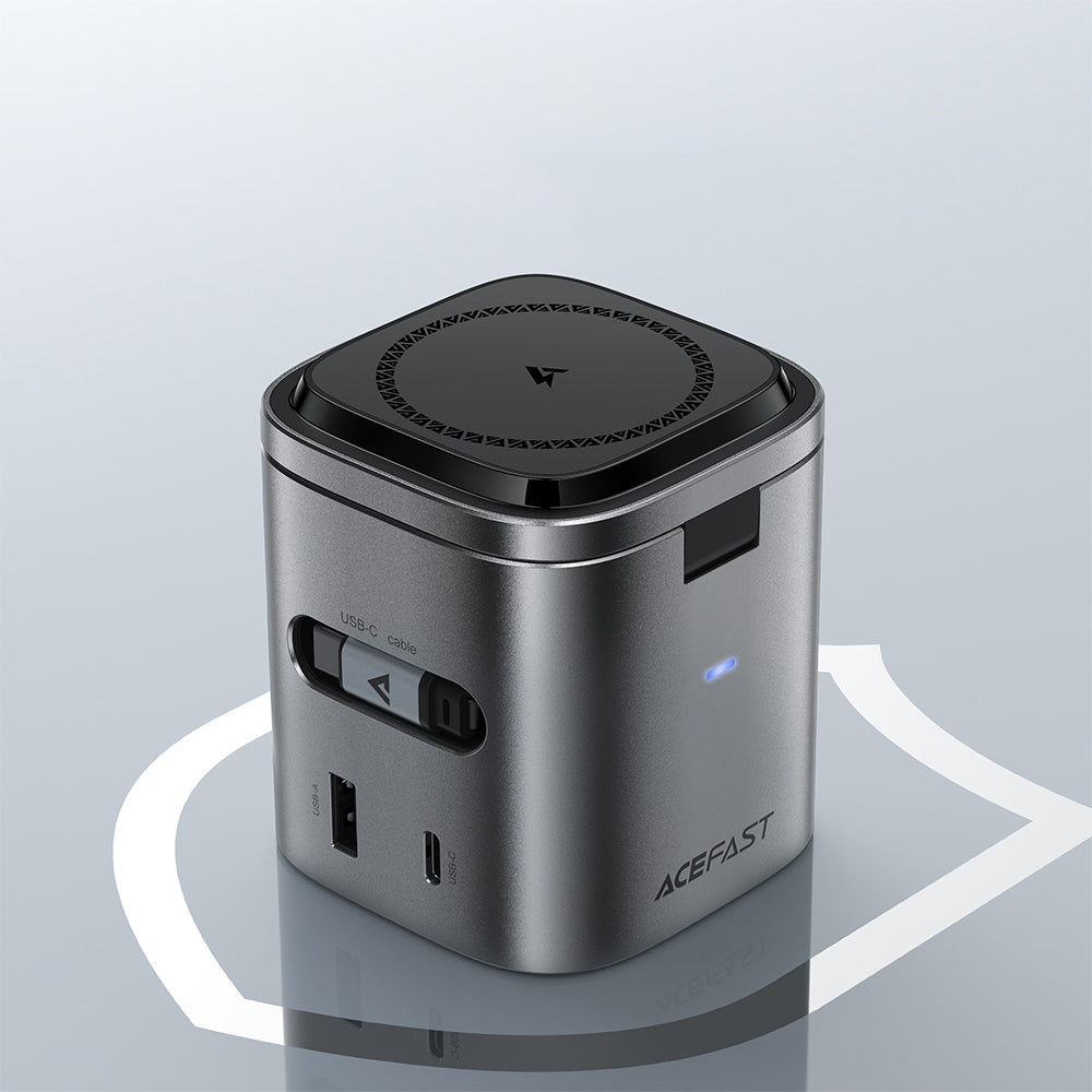USB-C kábelles Acefast Z9 QI 6in1 töltőállomás, 80W, 1 x USB-C - 1 x USB-A, Fekete
