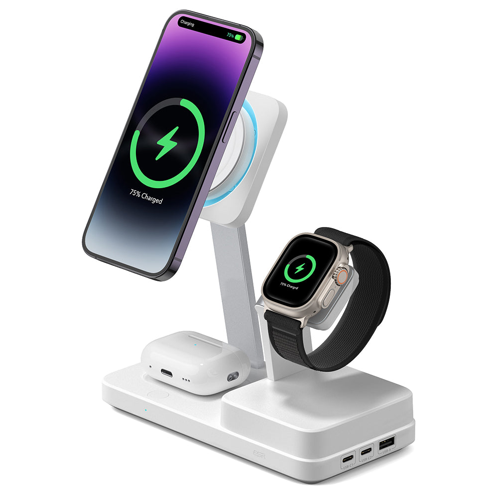 ESR CryoBoost QI 6in1 töltőállomás, 100W, 2 x USB-A - 1 x USB-C, Fehér