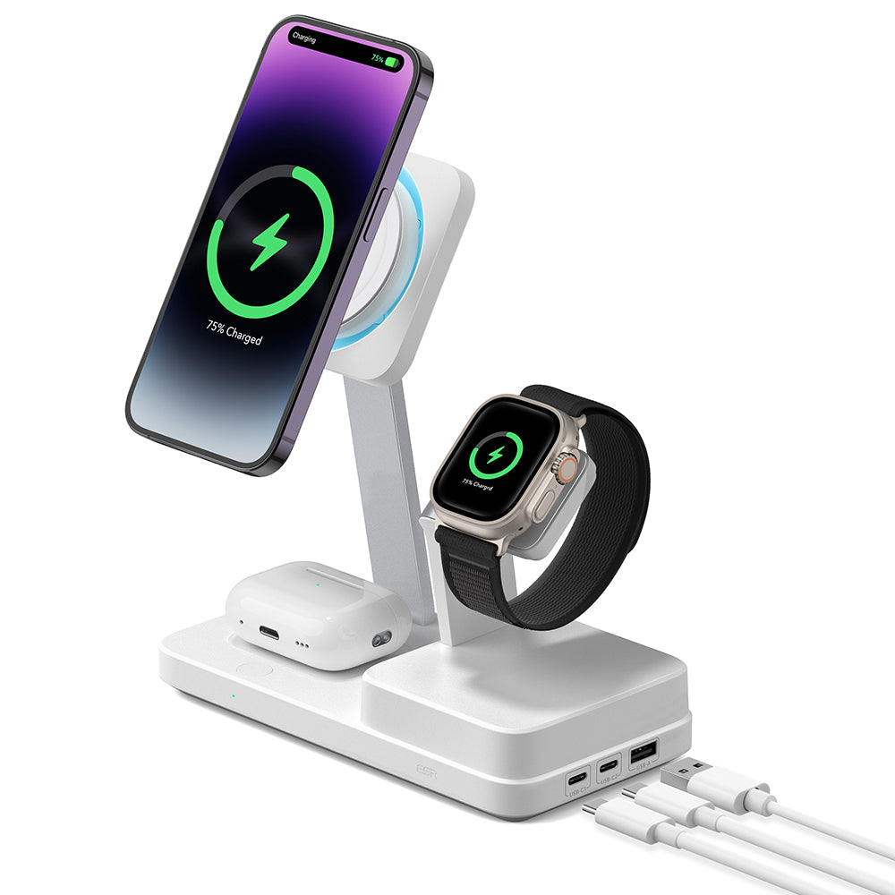 ESR CryoBoost QI 6in1 töltőállomás, 100W, 2 x USB-A - 1 x USB-C, Fehér