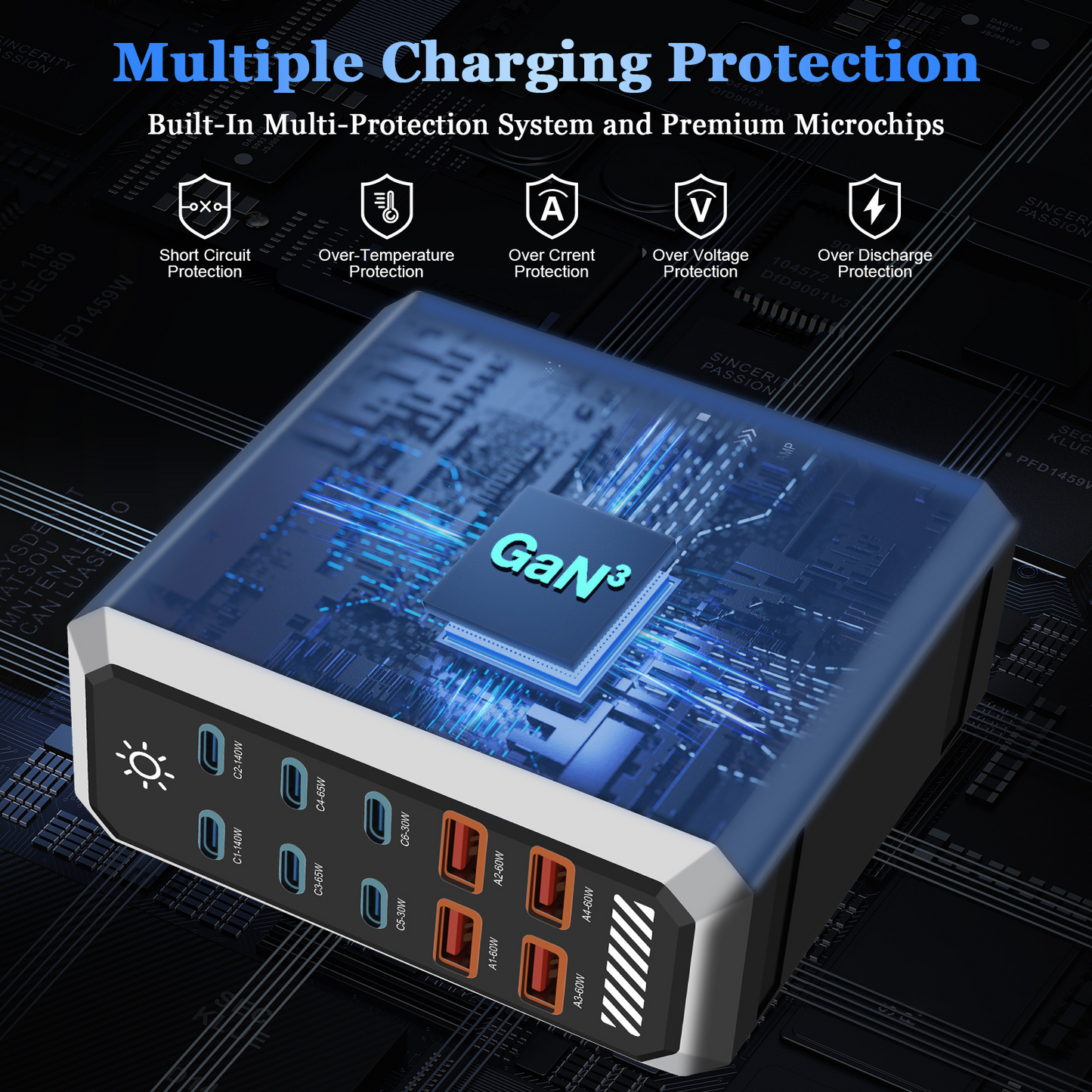 OEM HW18 állomás töltő, 660W, 5A, 4 x USB-A - 6 x USB-C, Fekete