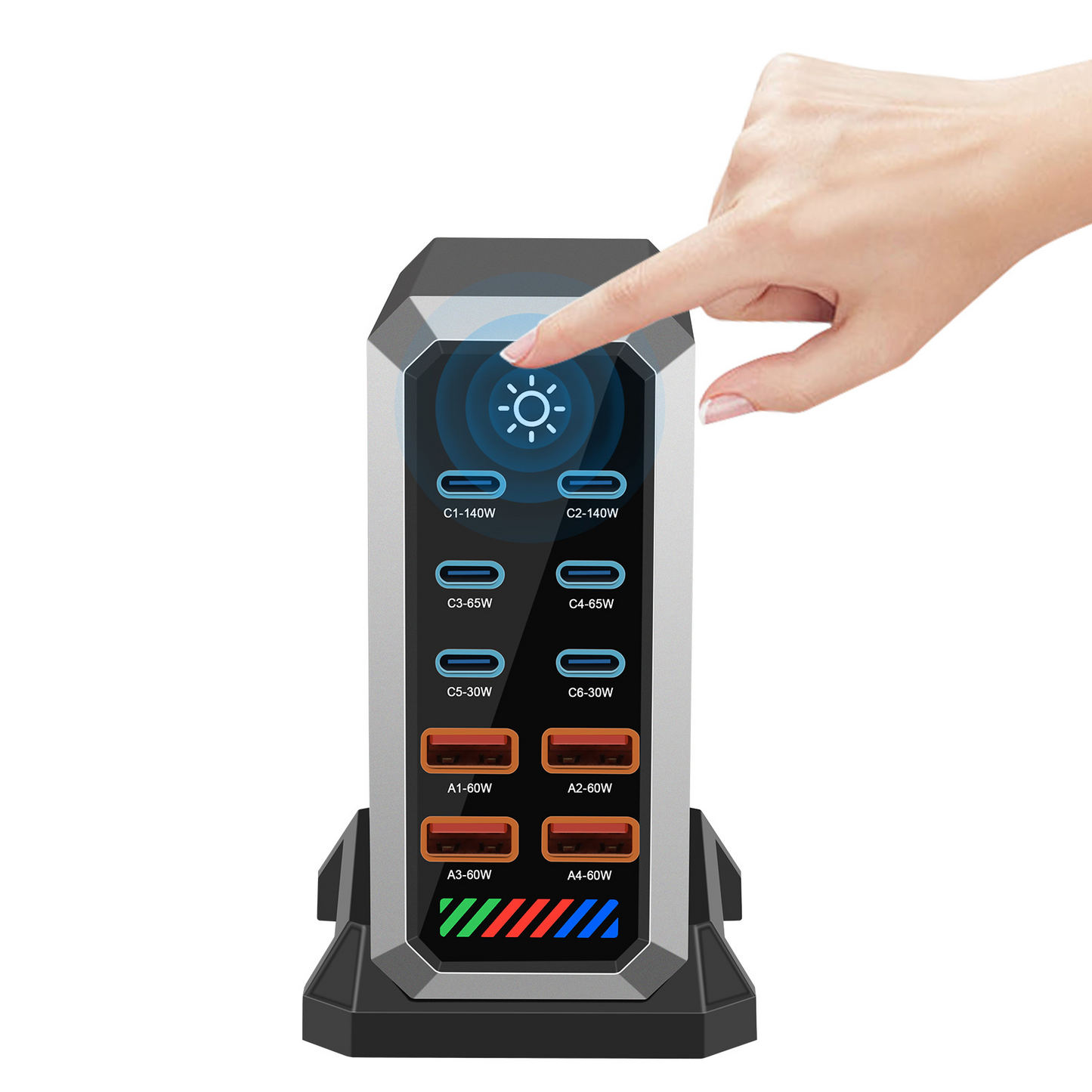 OEM HW18 állomás töltő, 660W, 5A, 4 x USB-A - 6 x USB-C, Fekete