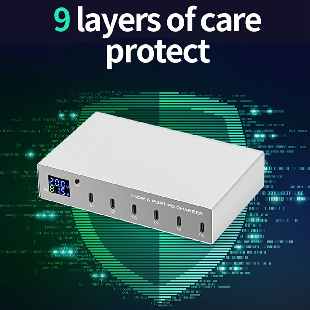 OEM WLX-X6P állomás töltő, 140W, 3A, 6 x USB-C, Ezüst