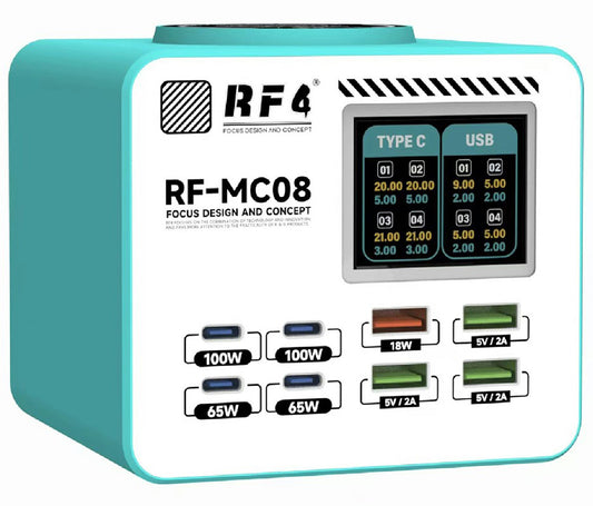 RF4 RF-MC08 állomás töltő, 150W, 5A, 4 x USB-A - 4 x USB-C, Türkiz