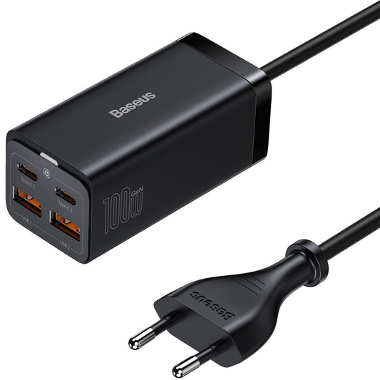 Baseus GaN3 Pro USB-C töltőállomás, 100W, 5A, 2 x USB-A - 2 x USB-C, Fekete, Újrapecsételt CCGP000101