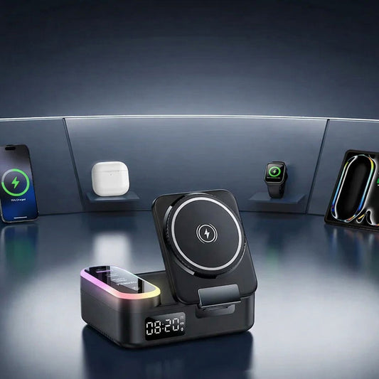 Yesido DS38 Display QI 3in1 töltőállomás, 65W, 3A, 1 x USB-A - 2 x USB-C, Fekete