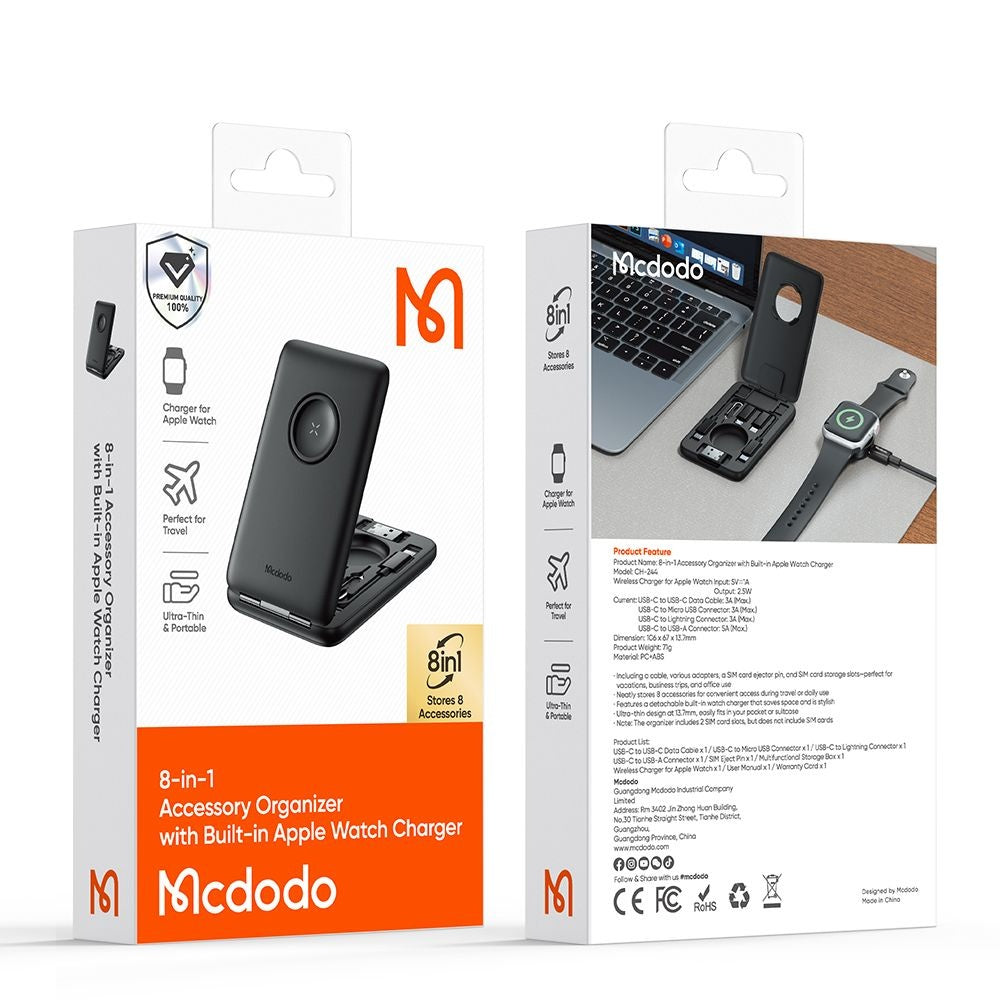 McDodo CH-2440 8in1 vezeték nélküli töltő és szervező Apple Watch sorozathoz, Fekete