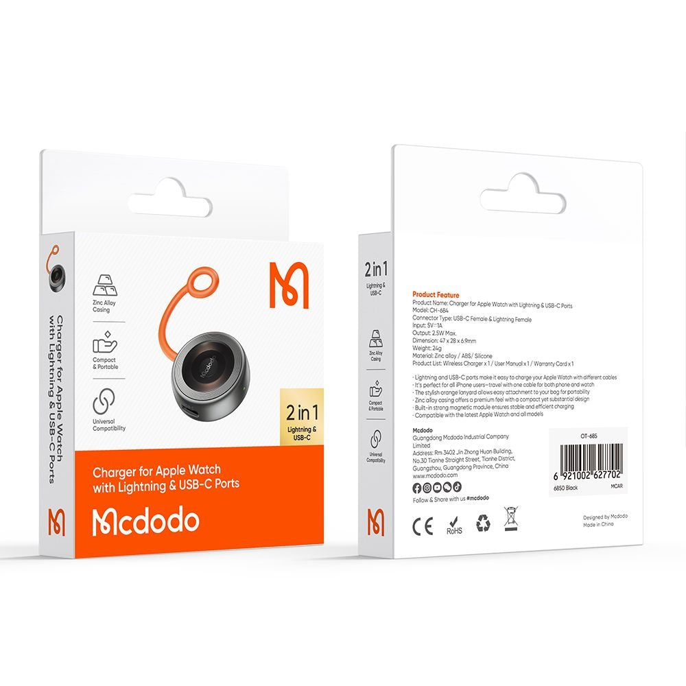 Wireless töltő McDodo CH-6840 Apple Watch sorozathoz, Fekete