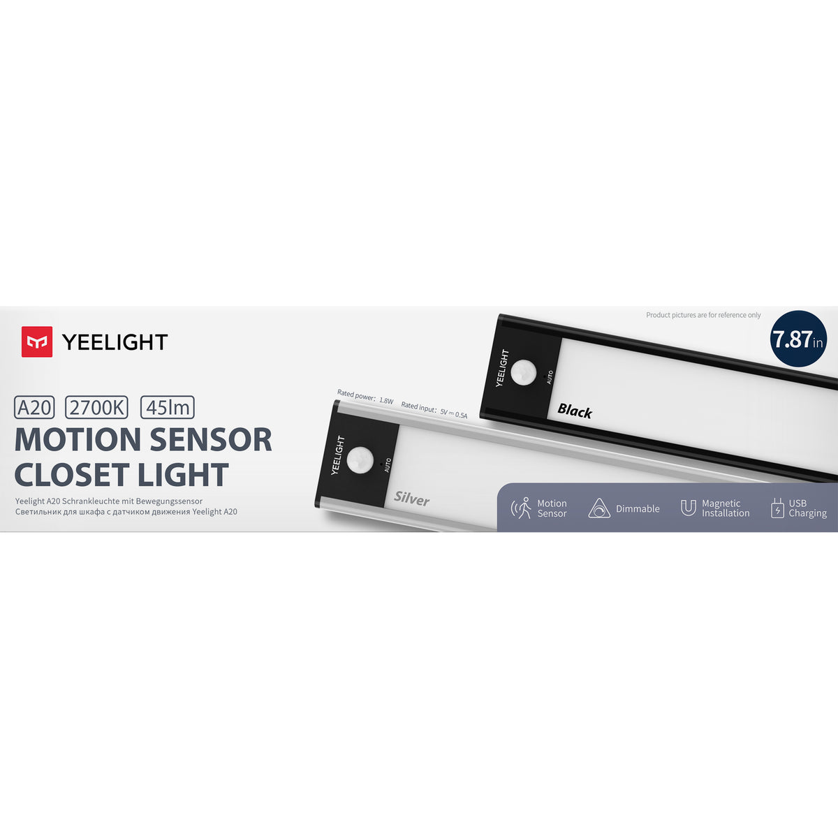 Yeelight A20 LED szekrénylámpa, 1.2W, 2700K, Mozgásérzékelő, 20cm, Fekete YLCG002