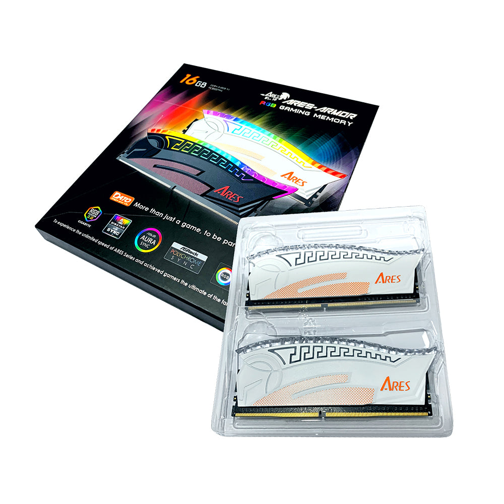 Dato Ares Armor RAM Memory, DDR4, RGB, 2 x 8GB, 3600Mhz, CL18, White AMRGB8GX216G36W
