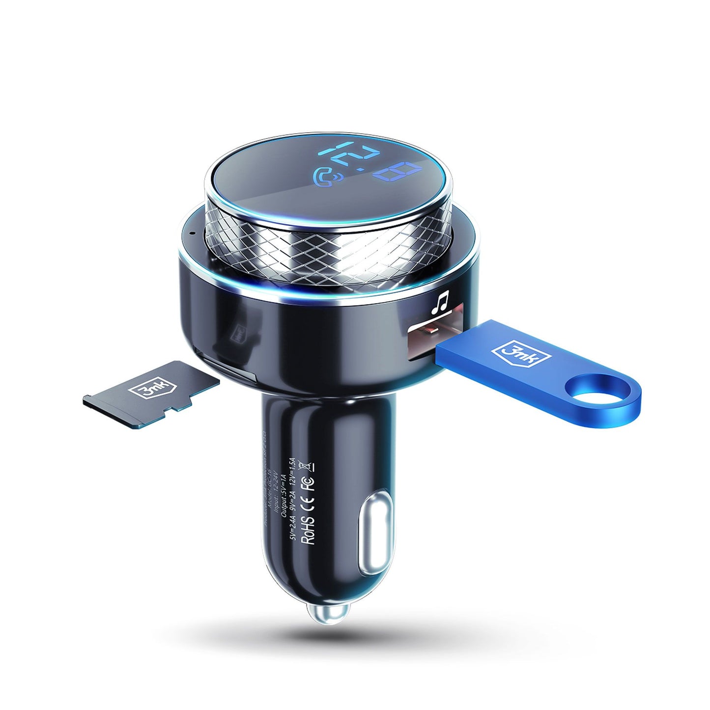 Bluetooth FM modulátor 3MK Hyper Car, 2 x USB-A - 1 x microSD