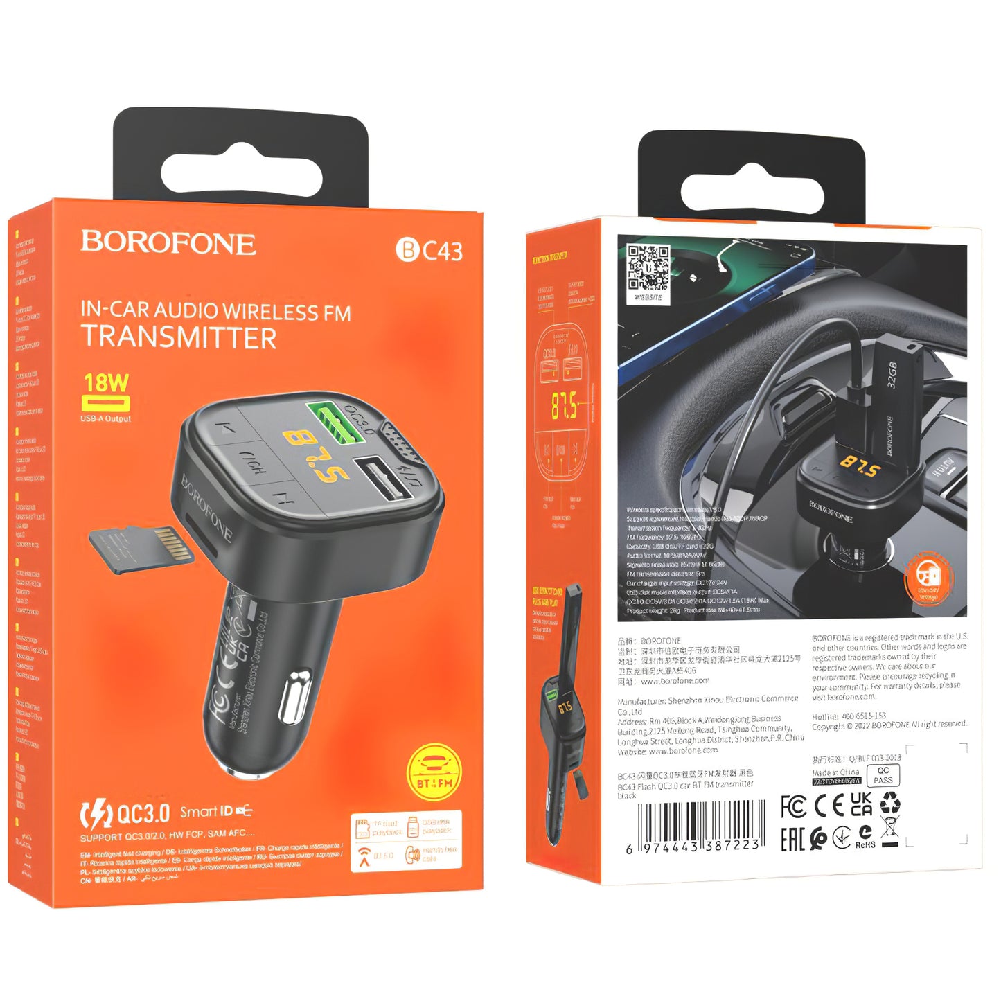 FM Bluetooth modulátor Borofone BC43 Flash, 2 x USB-A - 1 x microSD