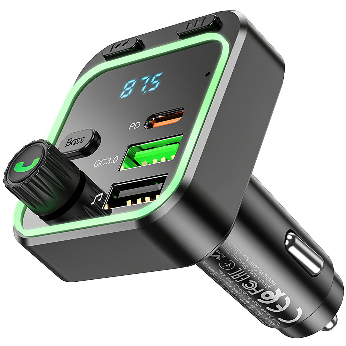Bluetooth FM modulátor BC53 autópálya, 2 x USB-A - 1 x USB-C